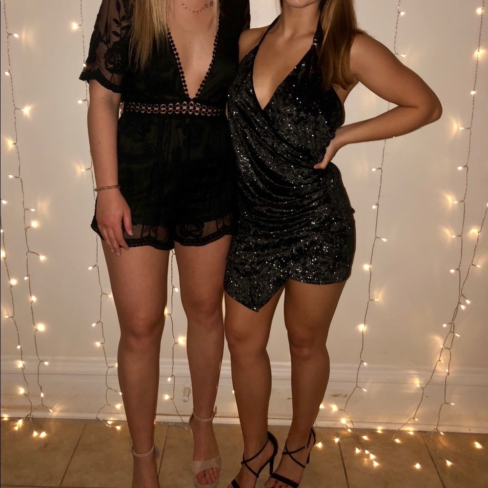 Worn ONCE ! Black velvet sparkly wrap dress